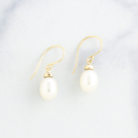 14K Gold Small Pearl Drop Earrings