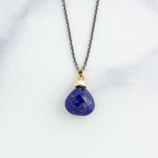 Oxidized Sterling & 14K Gold Lapis Necklace