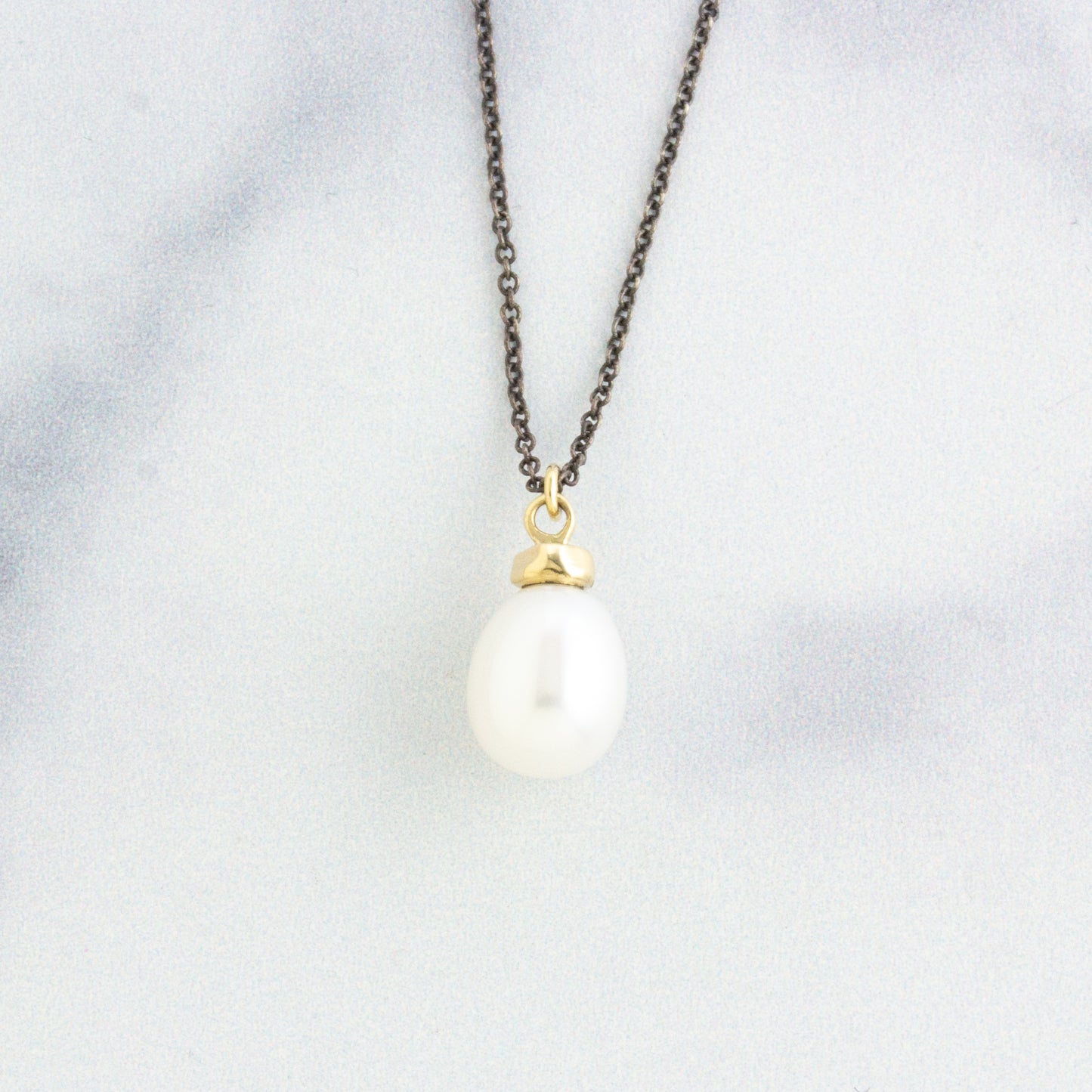 Oxidized Sterling & 14K Gold Pearl Drop Necklace