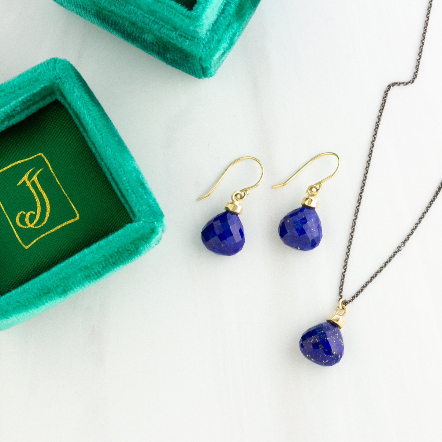 Oxidized Sterling & 14K Gold Lapis Set