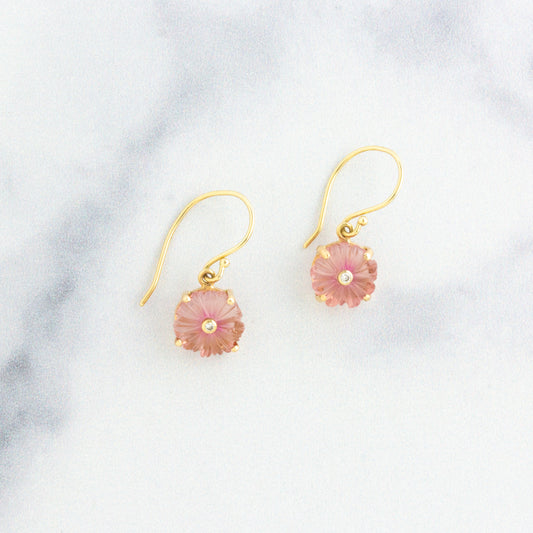 14K Gold Pink Tourmaline Flower Prong Earrings