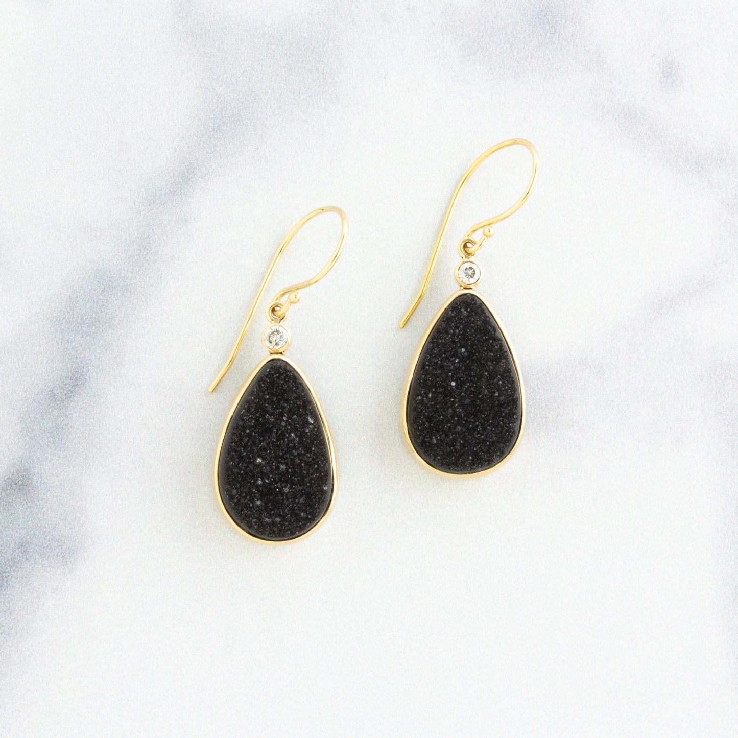 Sterling & 14K Gold Brazilian Black Drusy & Diamond Earrings