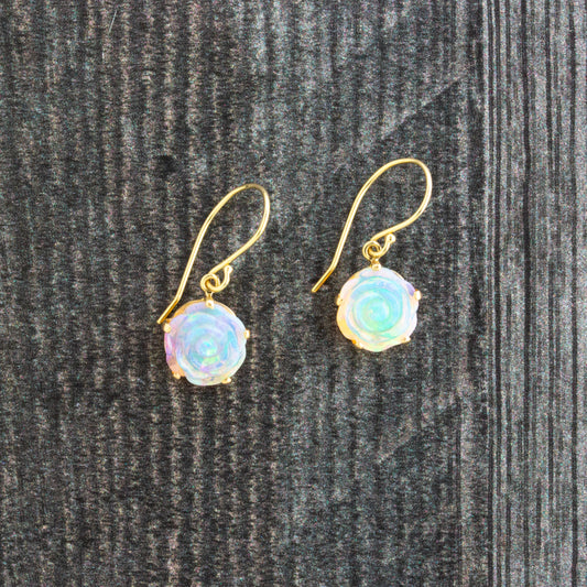 14K Gold Australian Opal Flower Prong Earrings