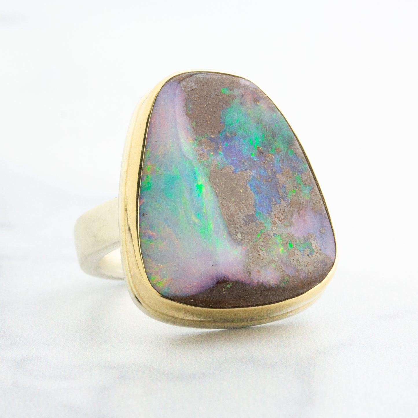 Sterling & 14K Gold Boulder Opal Ring