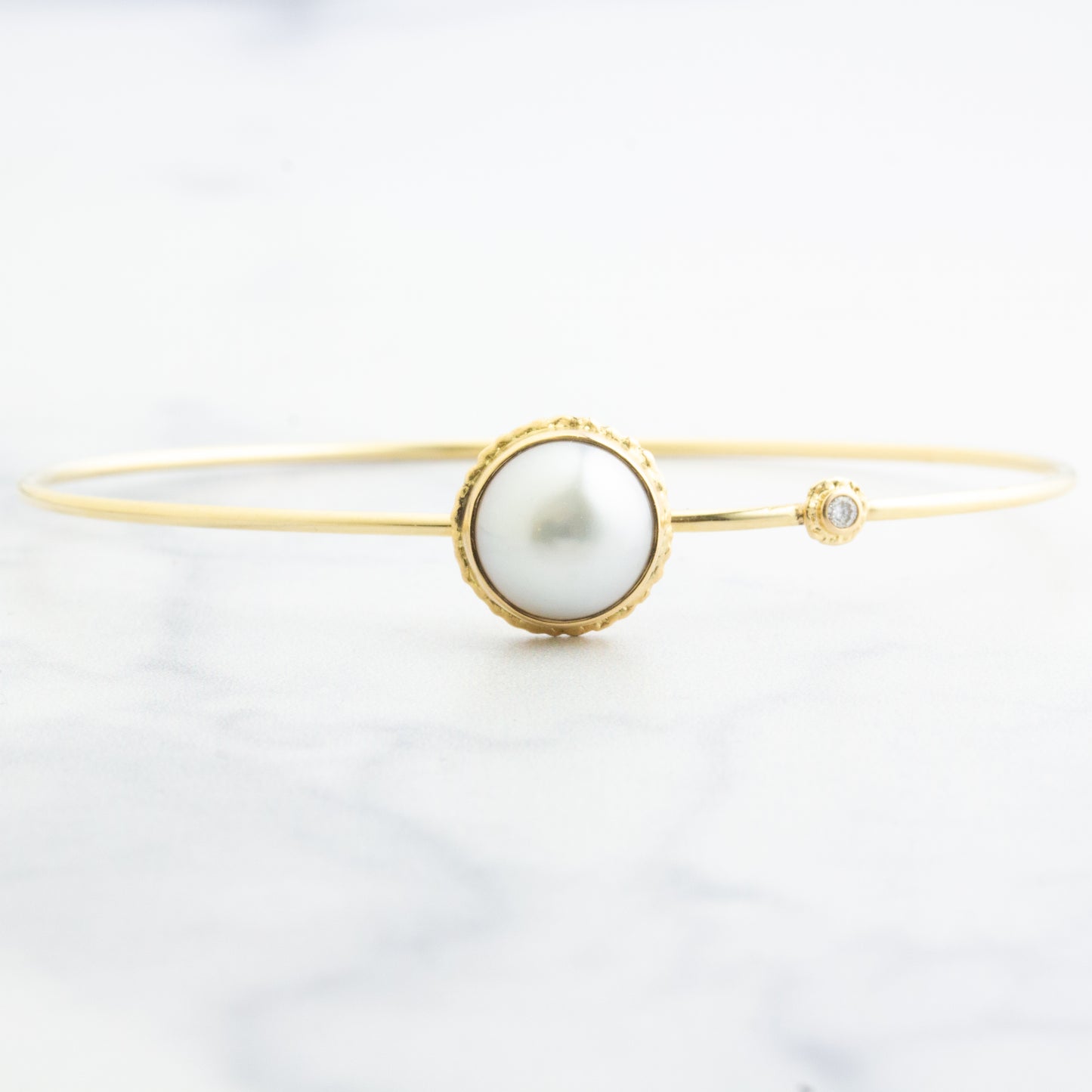 14K Gold Cultured Pearl & Diamond Bracelet