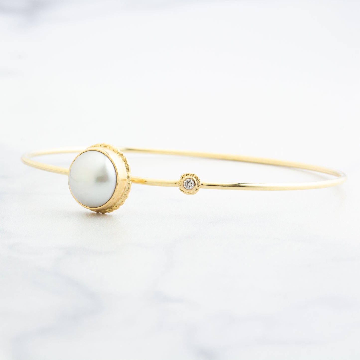 14K Gold Cultured Pearl & Diamond Bracelet