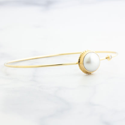 14K Gold Cultured Pearl & Diamond Bracelet