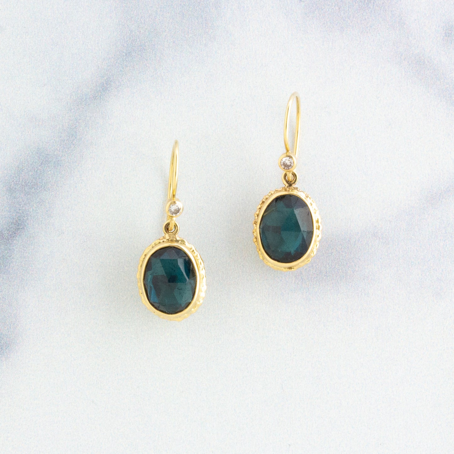 14K Gold Indicolite & Diamond Earrings