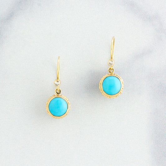 14K Gold Sleeping Beauty Turquoise & Diamond Earrings