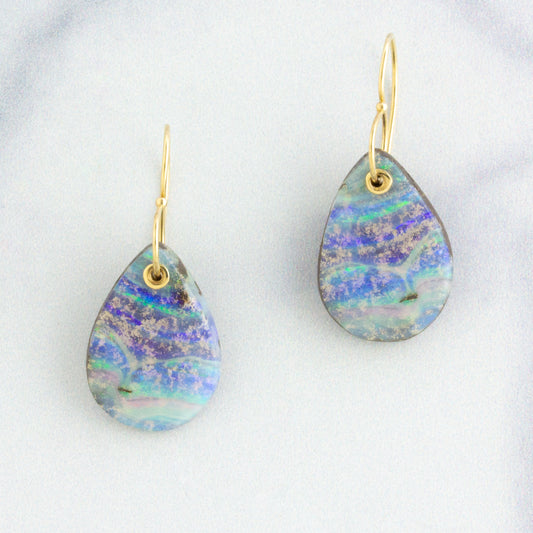 14K Gold Boulder Opal Earrings