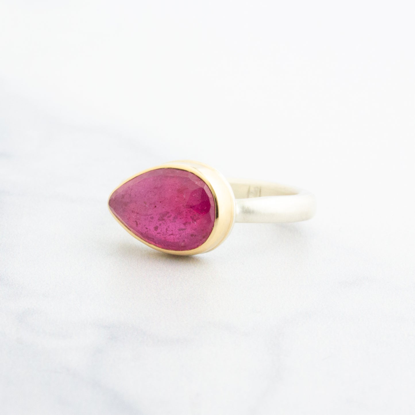 Sterling & 14K Gold Teardrop African Ruby Ring