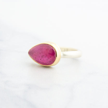 Sterling & 14K Gold Teardrop African Ruby Ring