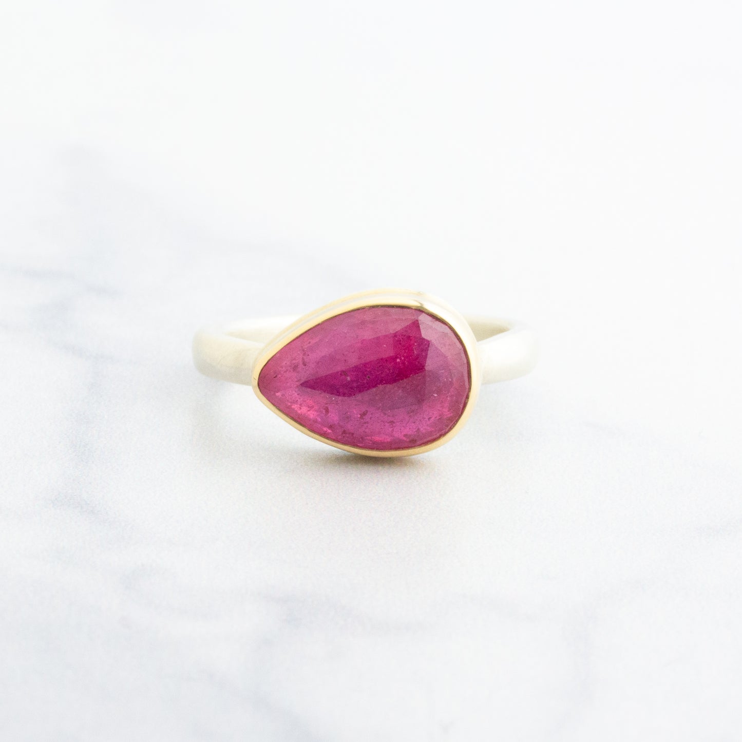 Sterling & 14K Gold Teardrop African Ruby Ring