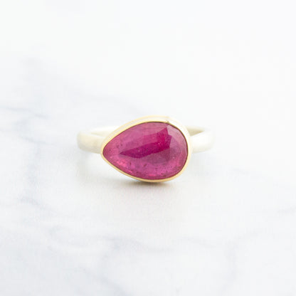 Sterling & 14K Gold Teardrop African Ruby Ring