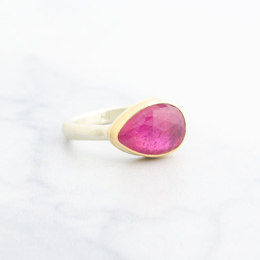 Sterling & 14K Gold Teardrop African Ruby Ring