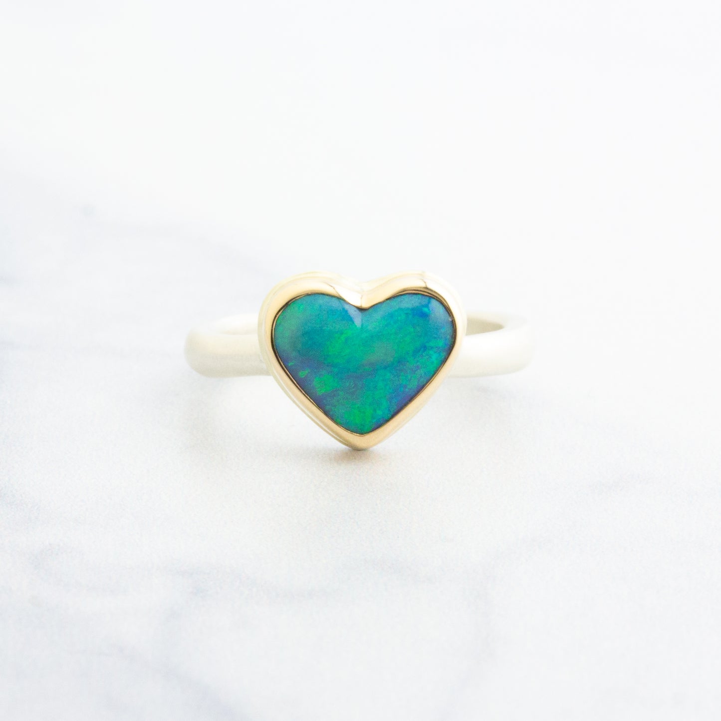 Sterling & 14K Gold Australian Opal Heart Ring