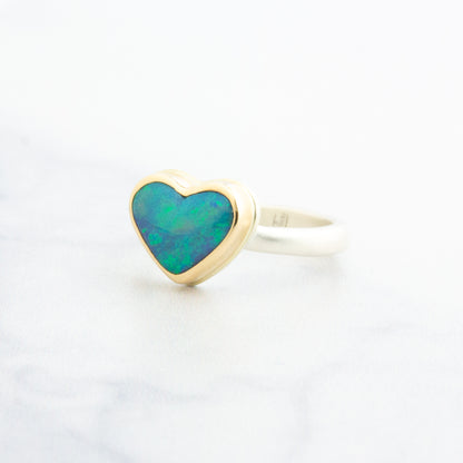 Sterling & 14K Gold Australian Opal Heart Ring