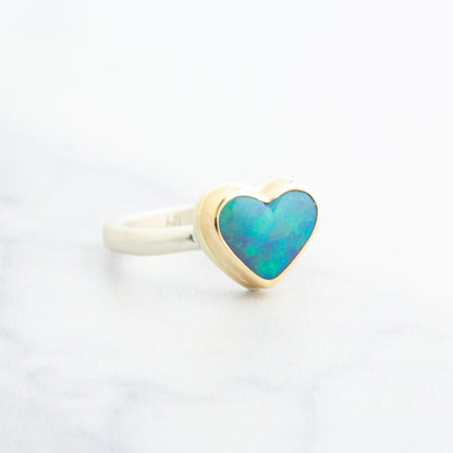 Sterling & 14K Gold Australian Opal Heart Ring