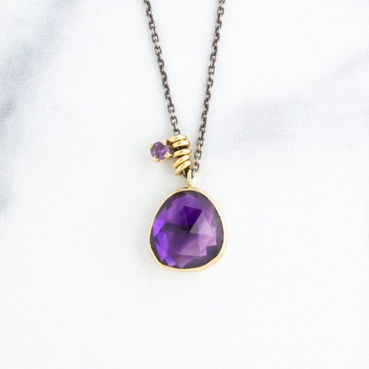 Oxidized Sterling & 14K Gold Amethyst & Purple Sapphire Necklace