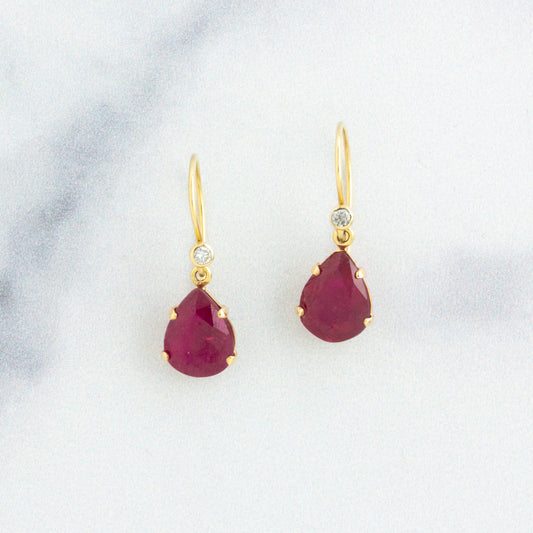 14K Gold African Ruby & Diamond Prong Earrings