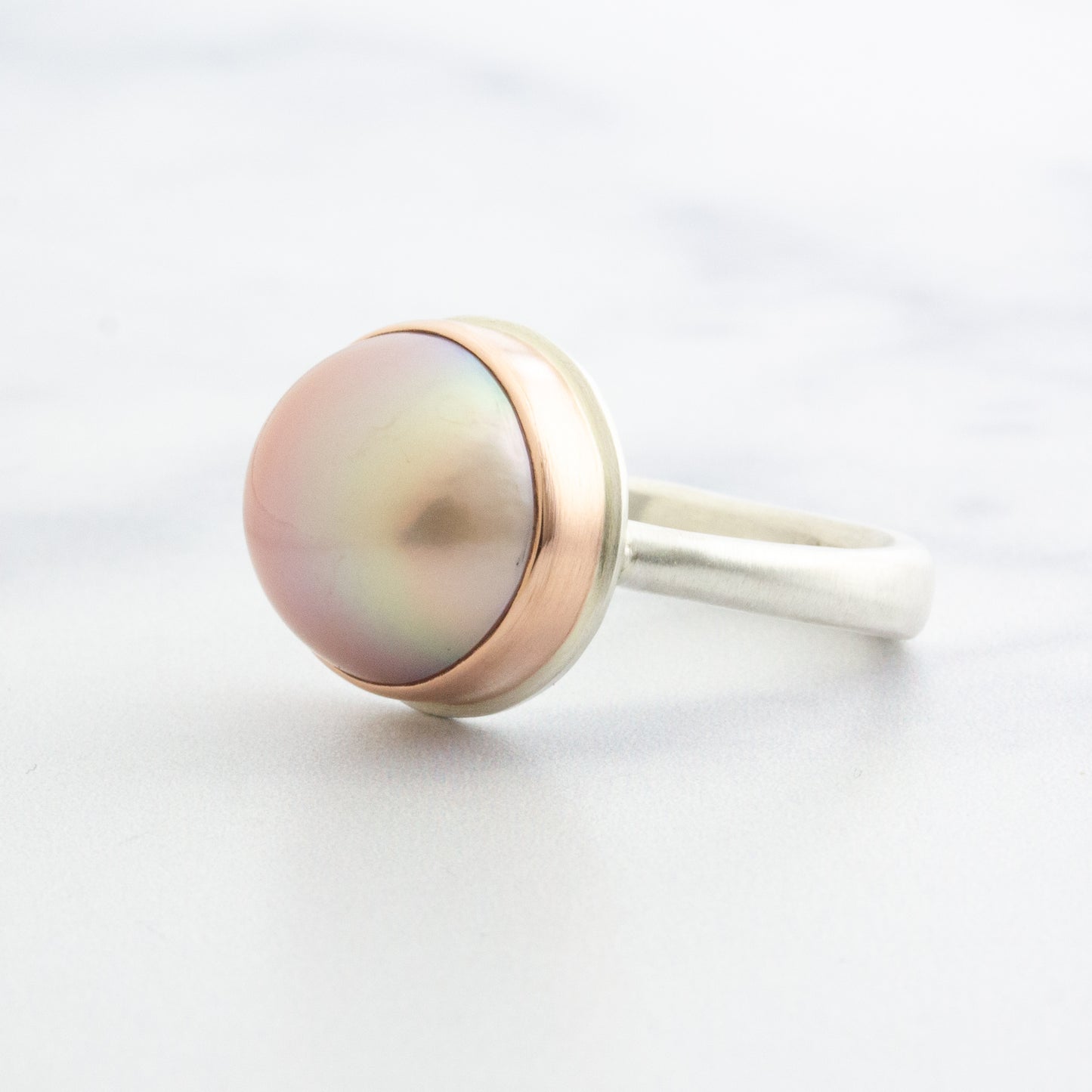 Sterling & 14K Rose Gold Pink Pearl Ring