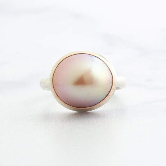 Sterling & 14K Rose Gold Pink Pearl Ring