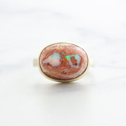 Sterling & 14K Gold Mexican Fire Opal Ring