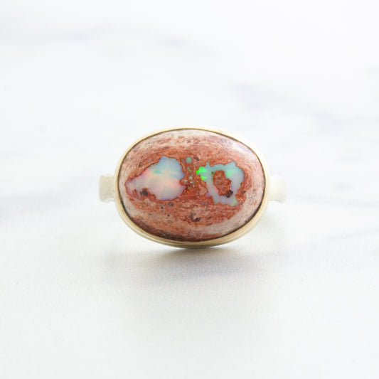 Sterling & 14K Gold Mexican Fire Opal Ring