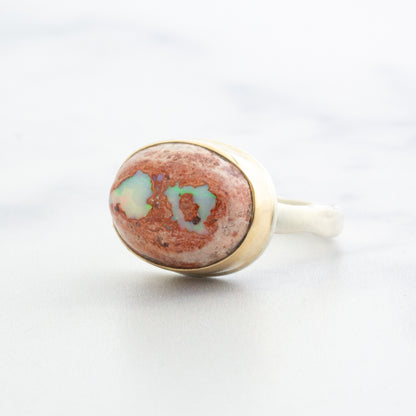 Sterling & 14K Gold Mexican Fire Opal Ring