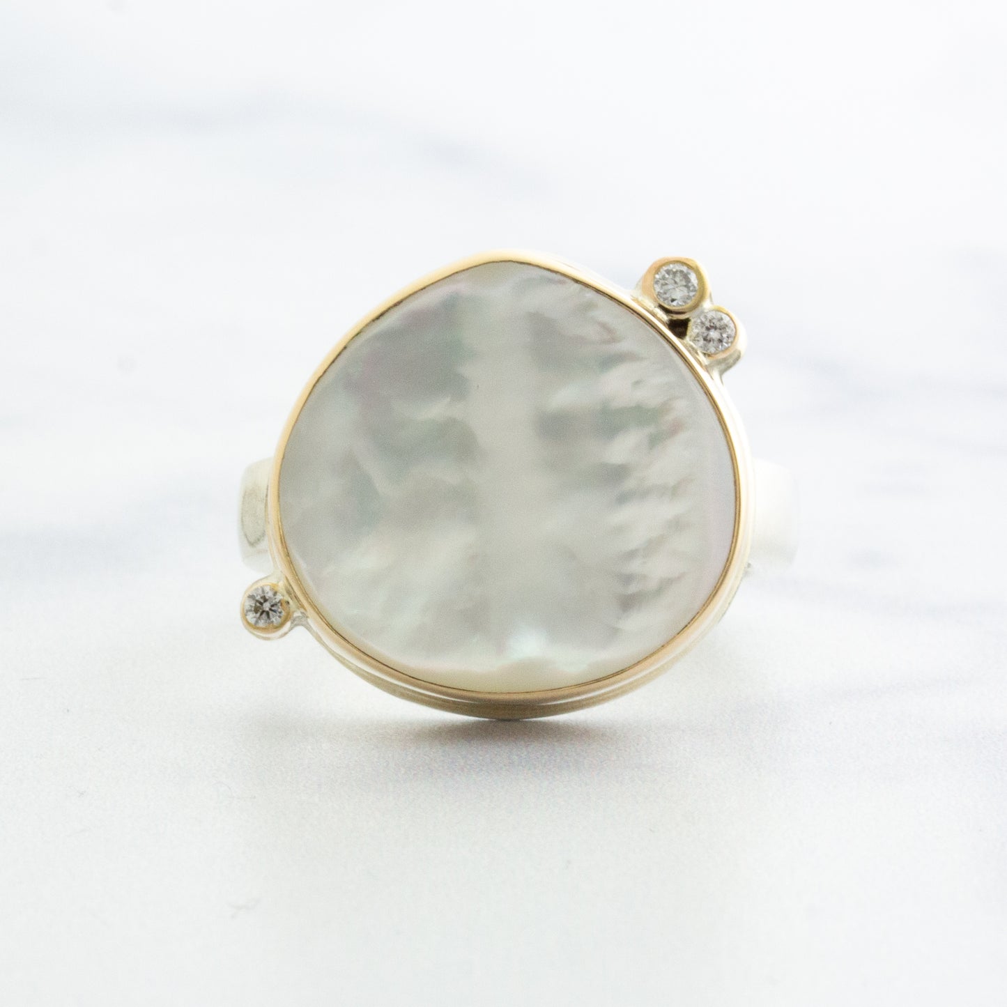 Sterling & 14K Gold Mother of Pearl & Diamond Ring