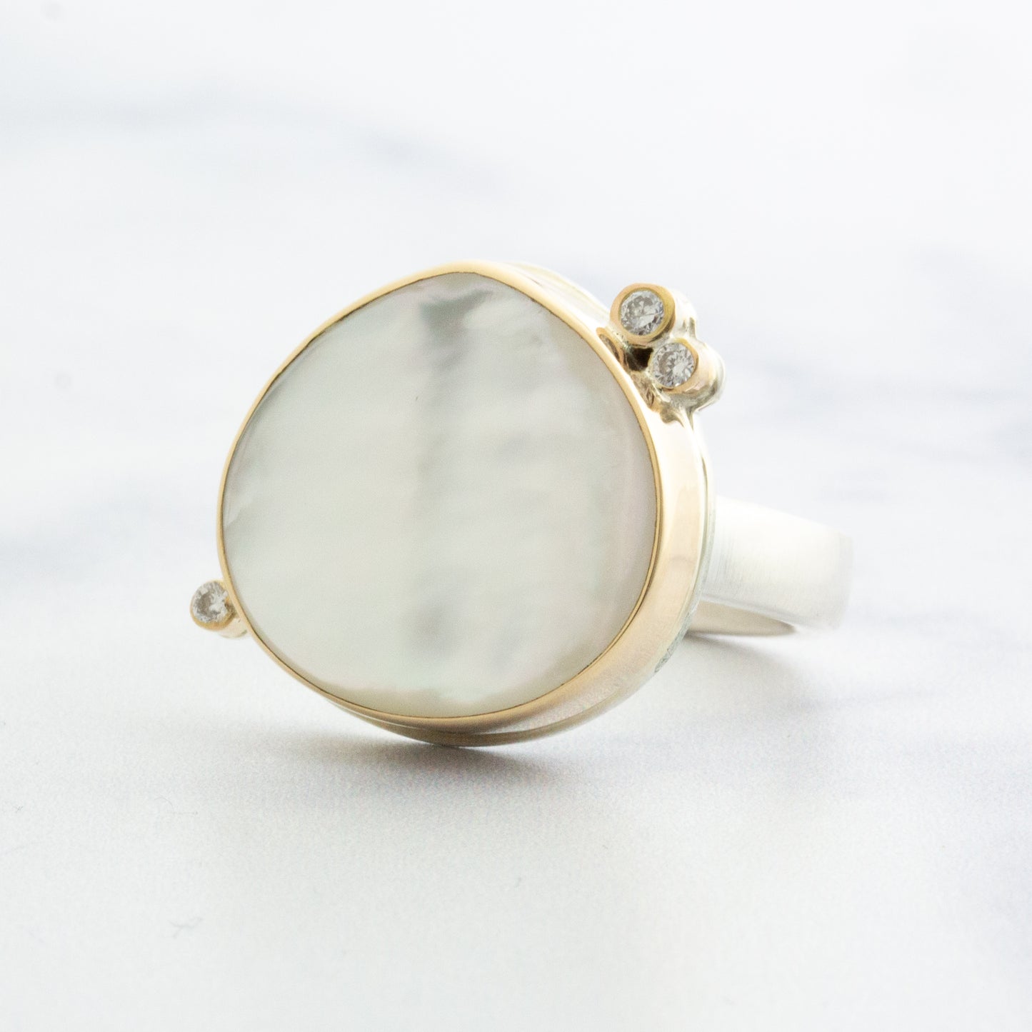 Sterling & 14K Gold Mother of Pearl & Diamond Ring