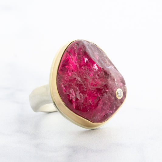 Sterling & 14K Gold Pink Tourmaline & Diamond Ring