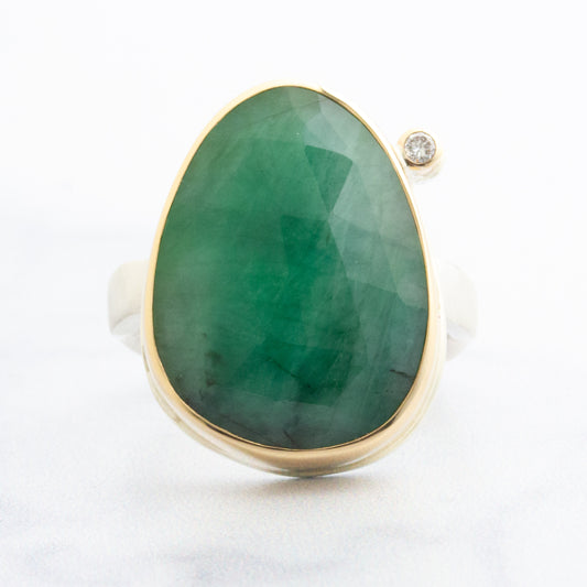 Sterling & 14K Gold Emerald & Diamond Ring