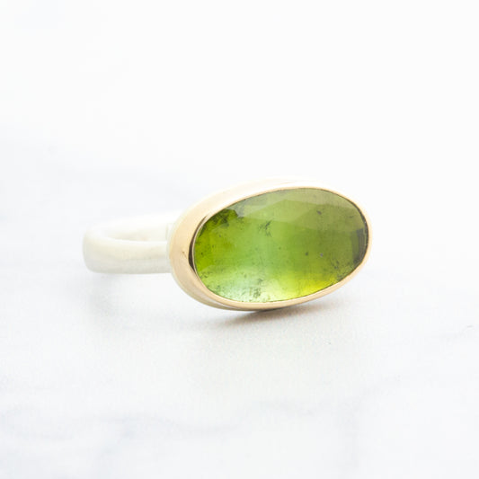 Sterling & 14K Gold Oval Green Tourmaline Ring