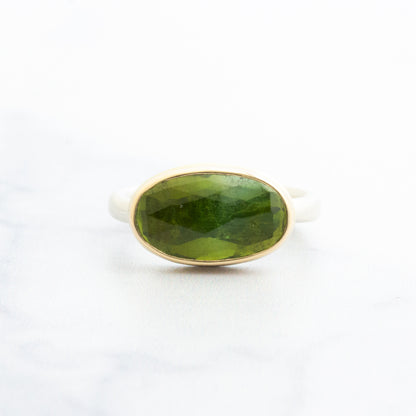 Sterling & 14K Gold Oval Green Tourmaline Ring