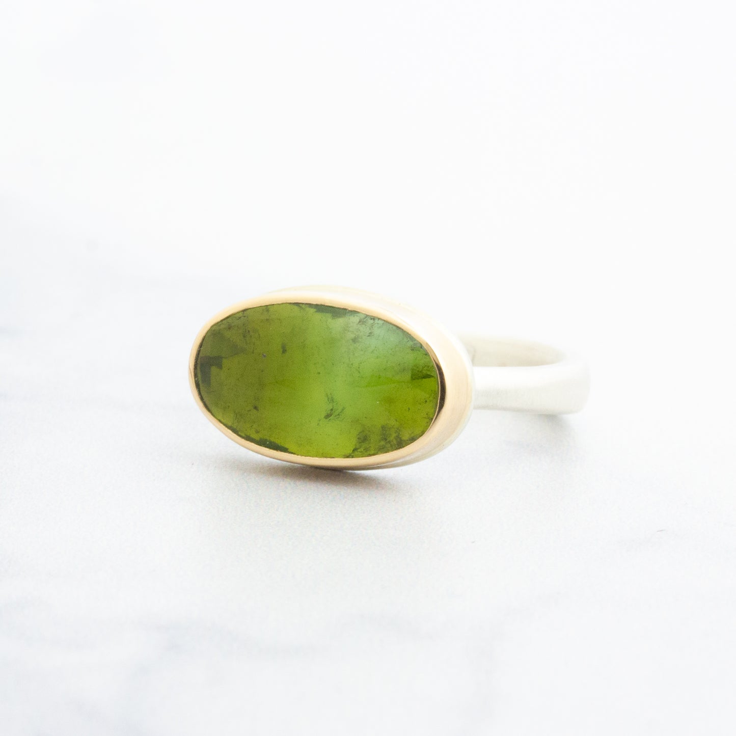 Sterling & 14K Gold Oval Green Tourmaline Ring