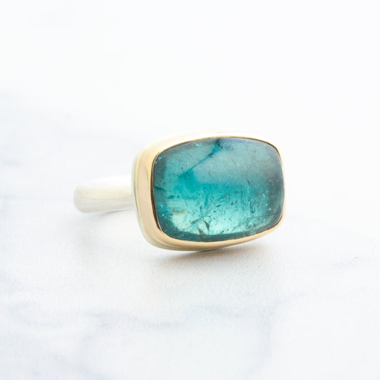 Sterling & 14K Gold Blue Tourmaline Ring