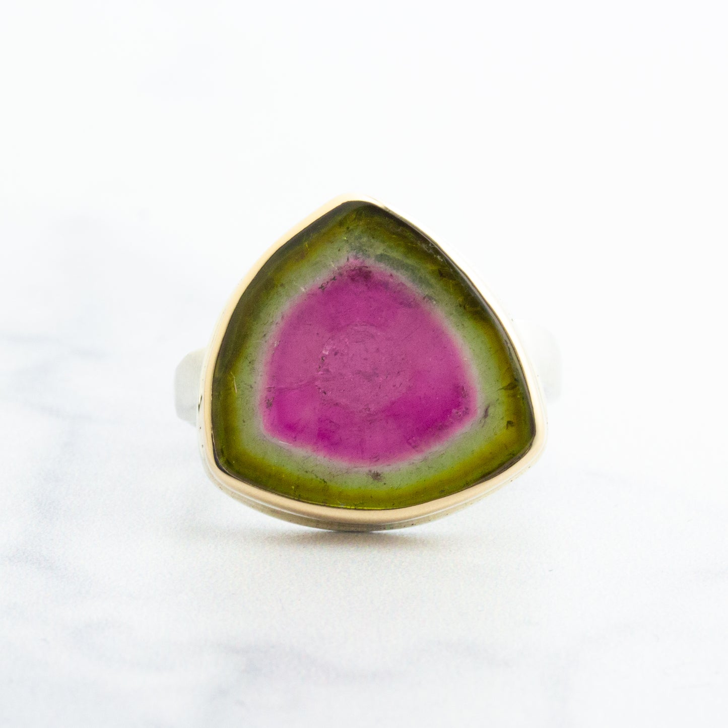 Sterling & 14K Gold Watermelon Tourmaline Slice Ring