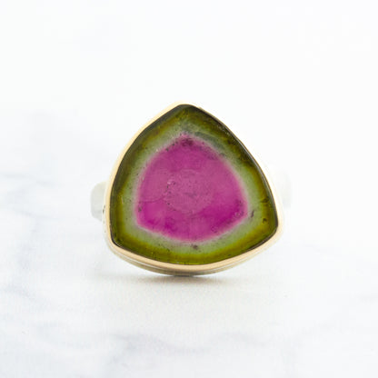 Sterling & 14K Gold Watermelon Tourmaline Slice Ring