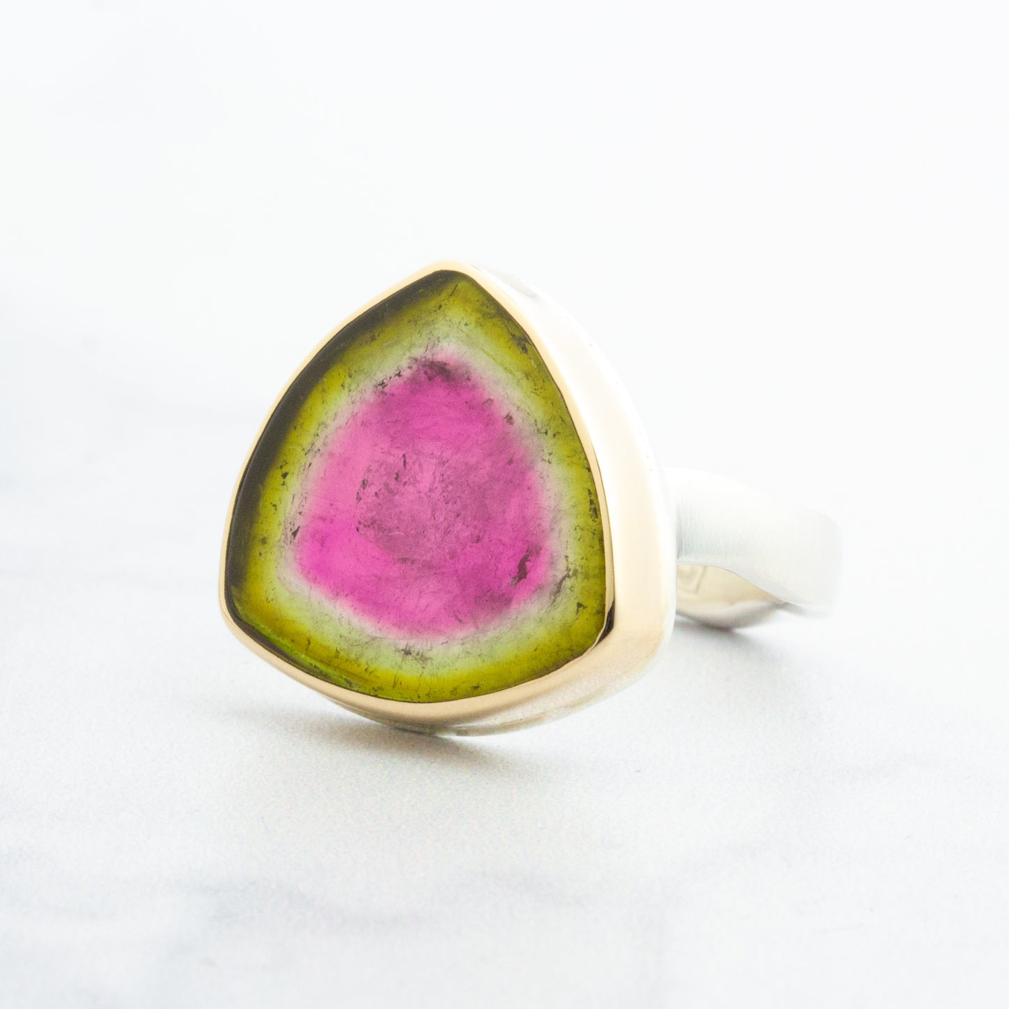 Sterling & 14K Gold Watermelon Tourmaline Slice Ring