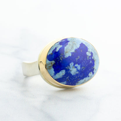 Sterling & 14K Gold Oval Lapis Ring
