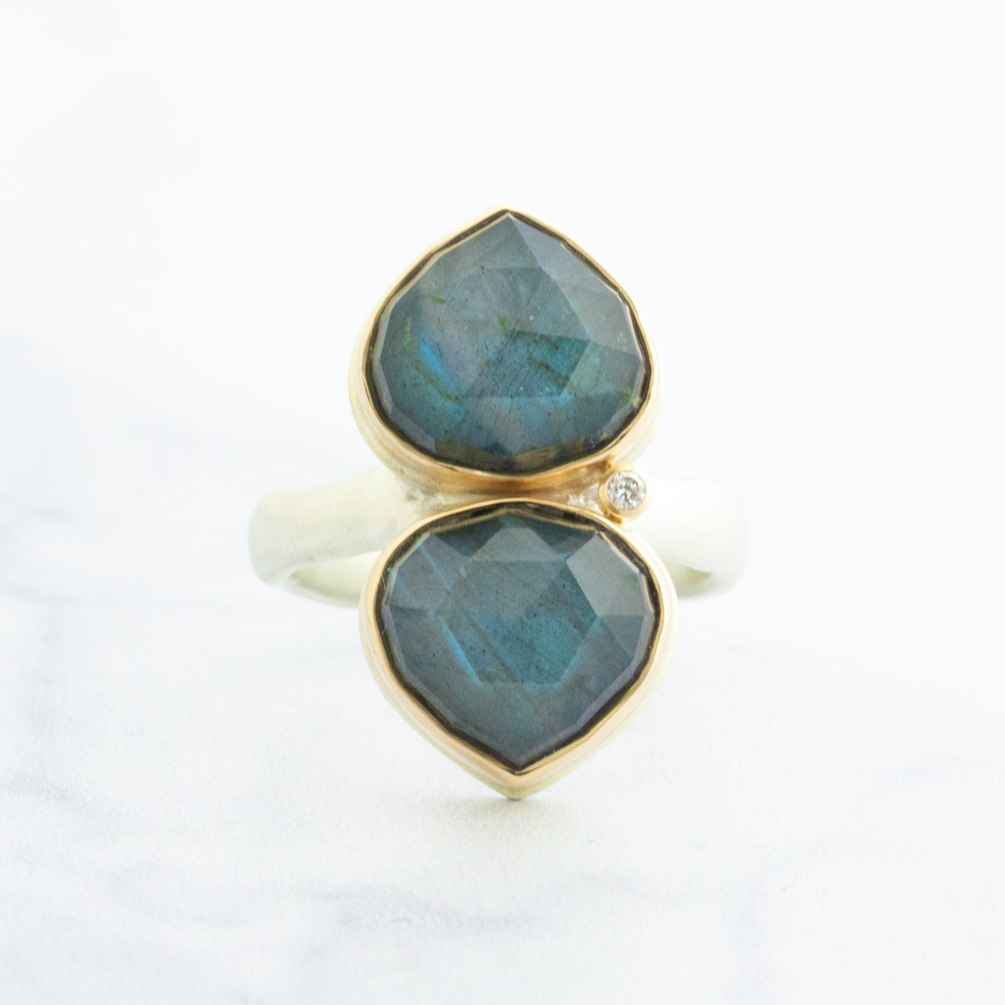 Sterling & 14K Gold Double Labradorite & Diamond Ring