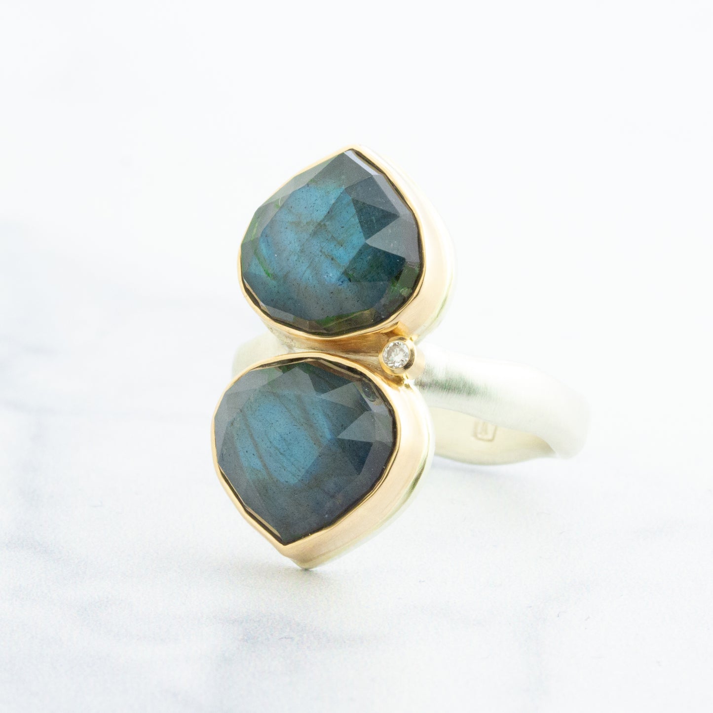 Sterling & 14K Gold Double Labradorite & Diamond Ring