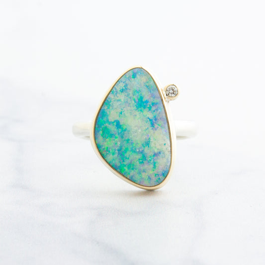 Sterling & 14K Gold Australian Opal & Diamond Ring