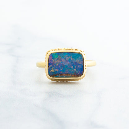 14K Gold Opalized Wood Ring
