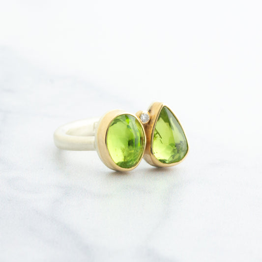 Sterling & 14K Gold Double Peridot Ring