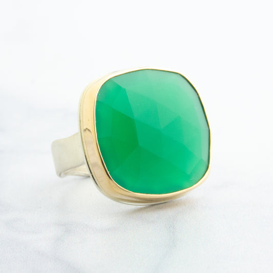 Sterling & 14K Gold Square Green Onyx Ring