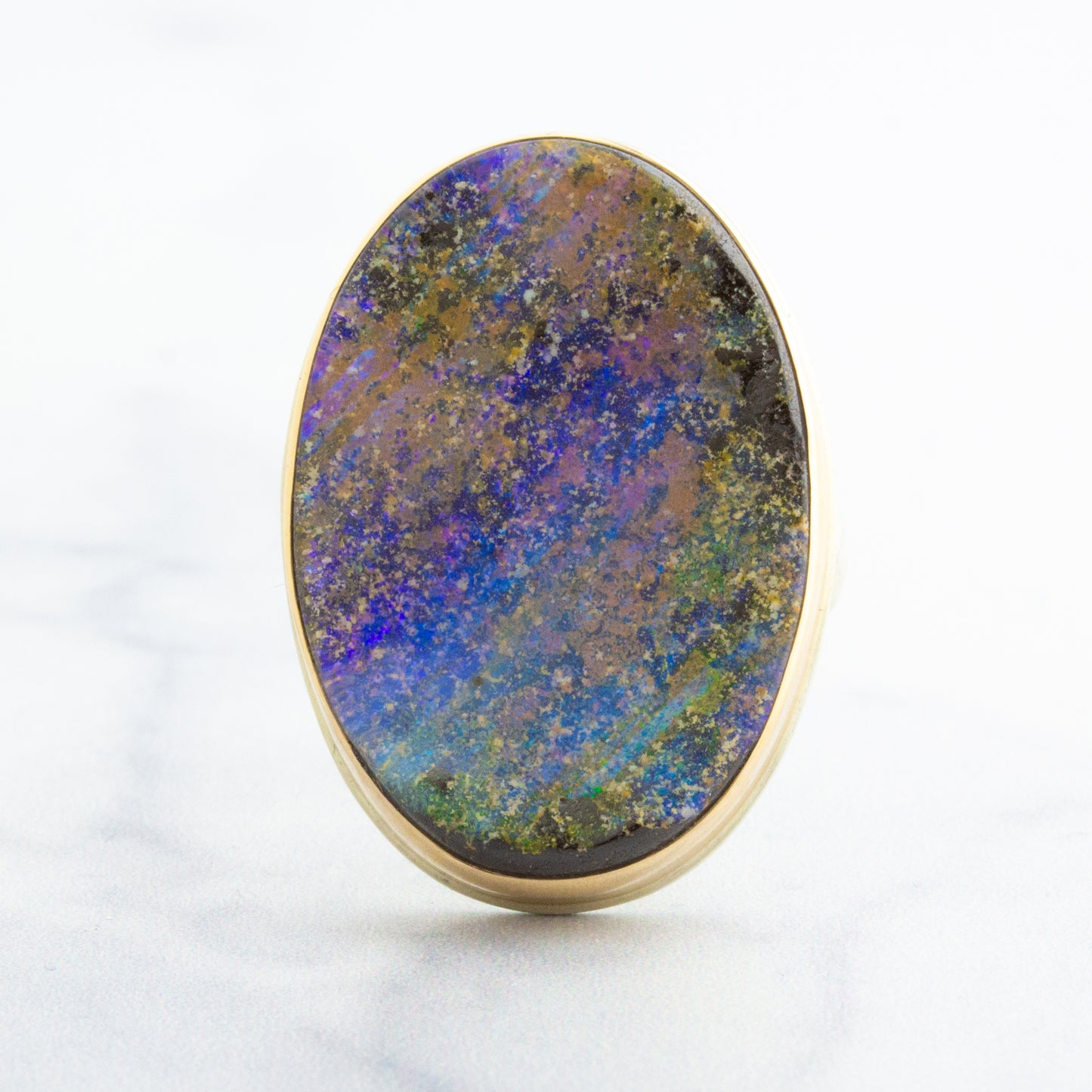 Sterling & 14K Gold Large Boulder Opal Ring