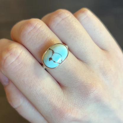 Sterling & 14K Gold Lone Mountain Turquoise Ring