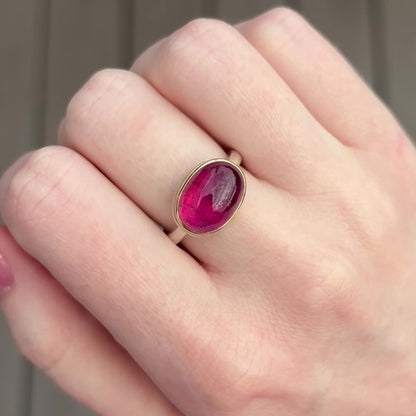 Sterling & 14K Gold Oval Rubellite Ring